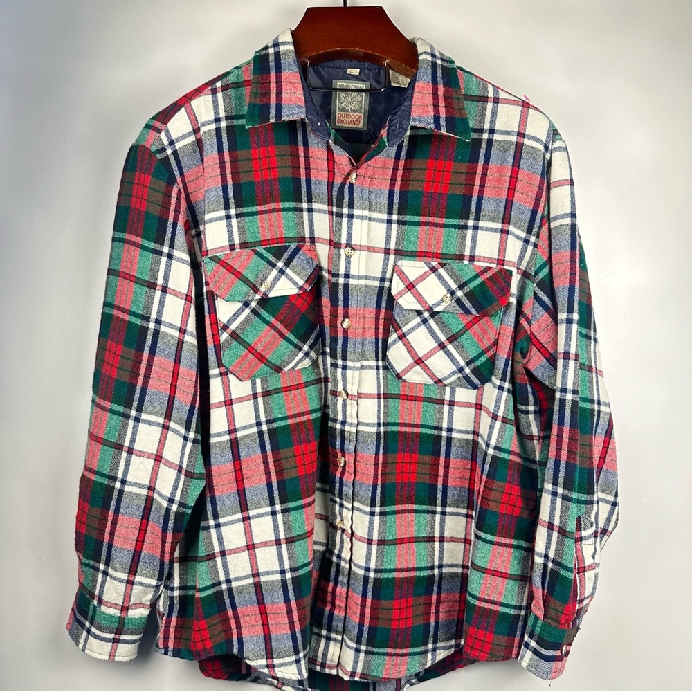 Men's Vintage Outdoor Exchange Flannel Button Up‎ Shirt Size XLarge Red plaid